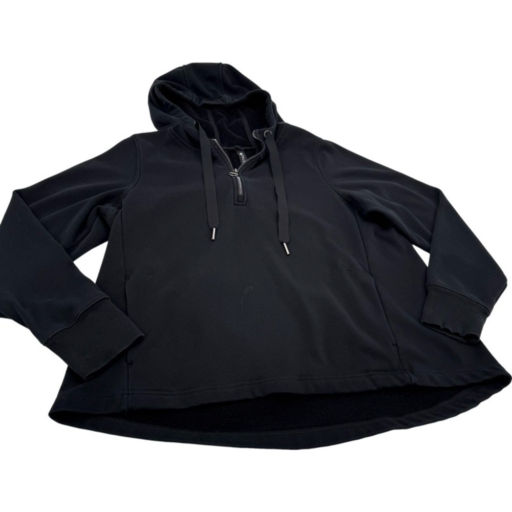 ATHLETA Large Cozy Karma Half Zip Hoodie Black Fleece High-Low Sporty Cozy *FLAW - Picture 10 of 13